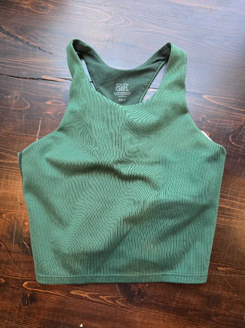 Athleta Girl Green Ribbed Seamless Racerback Crop Tank Sports Bra - Medium (8-10 - Picture 1 of 3